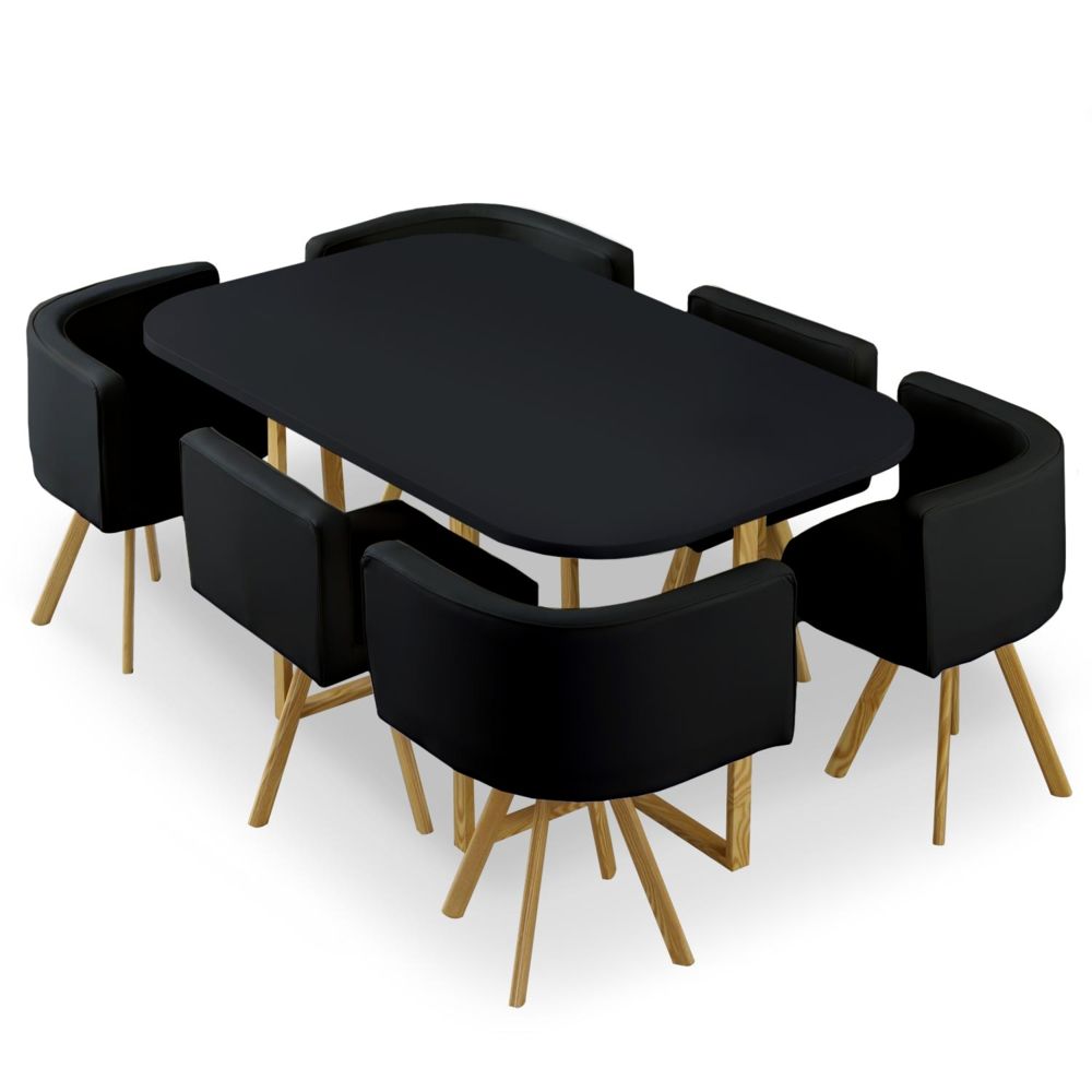 MENZZO - Table et chaises Oslo XL Noir et Simili Noir - Tables à manger