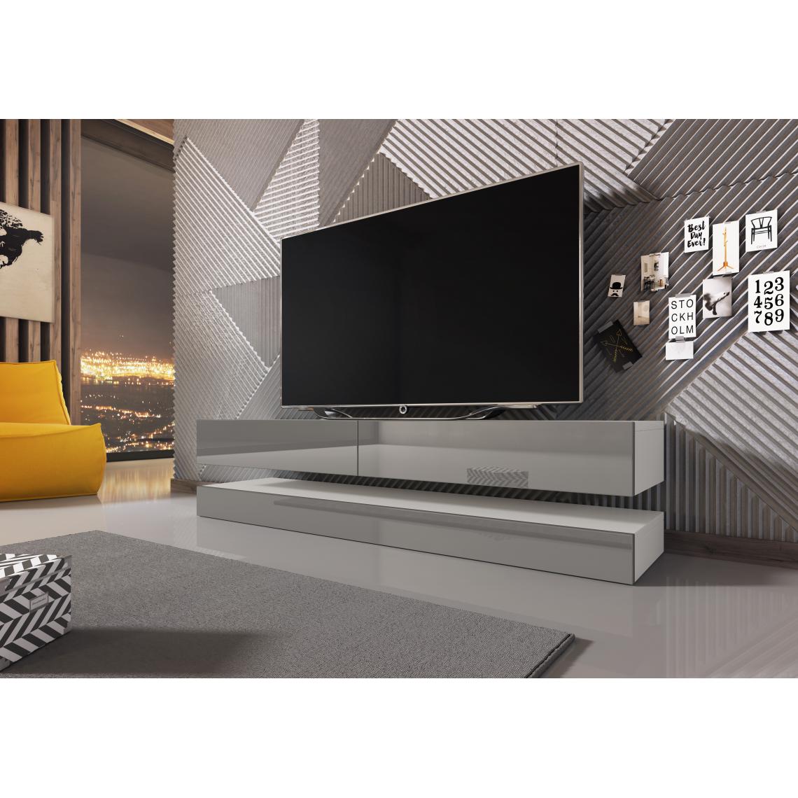 3xeliving - Table TV innovante et moderne Sajna 140cm blanc / gris brillant - Meubles TV, Hi-Fi
