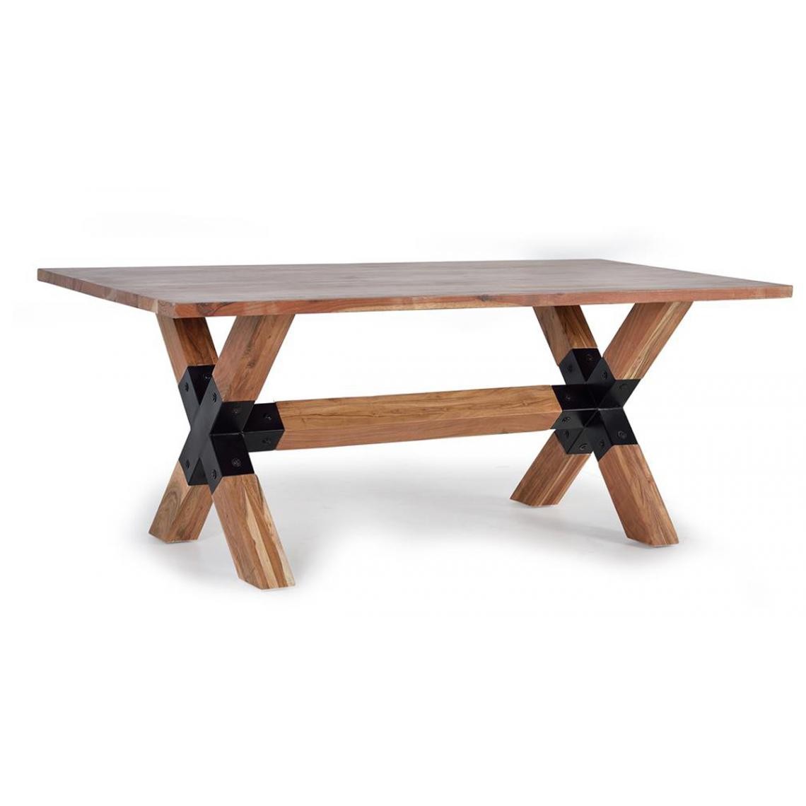 Pegane - Table à manger en bois d'acacia coloris naturel / noir - longueur 180 x profondeur 90 x hauteur 76 cm - Tables à manger