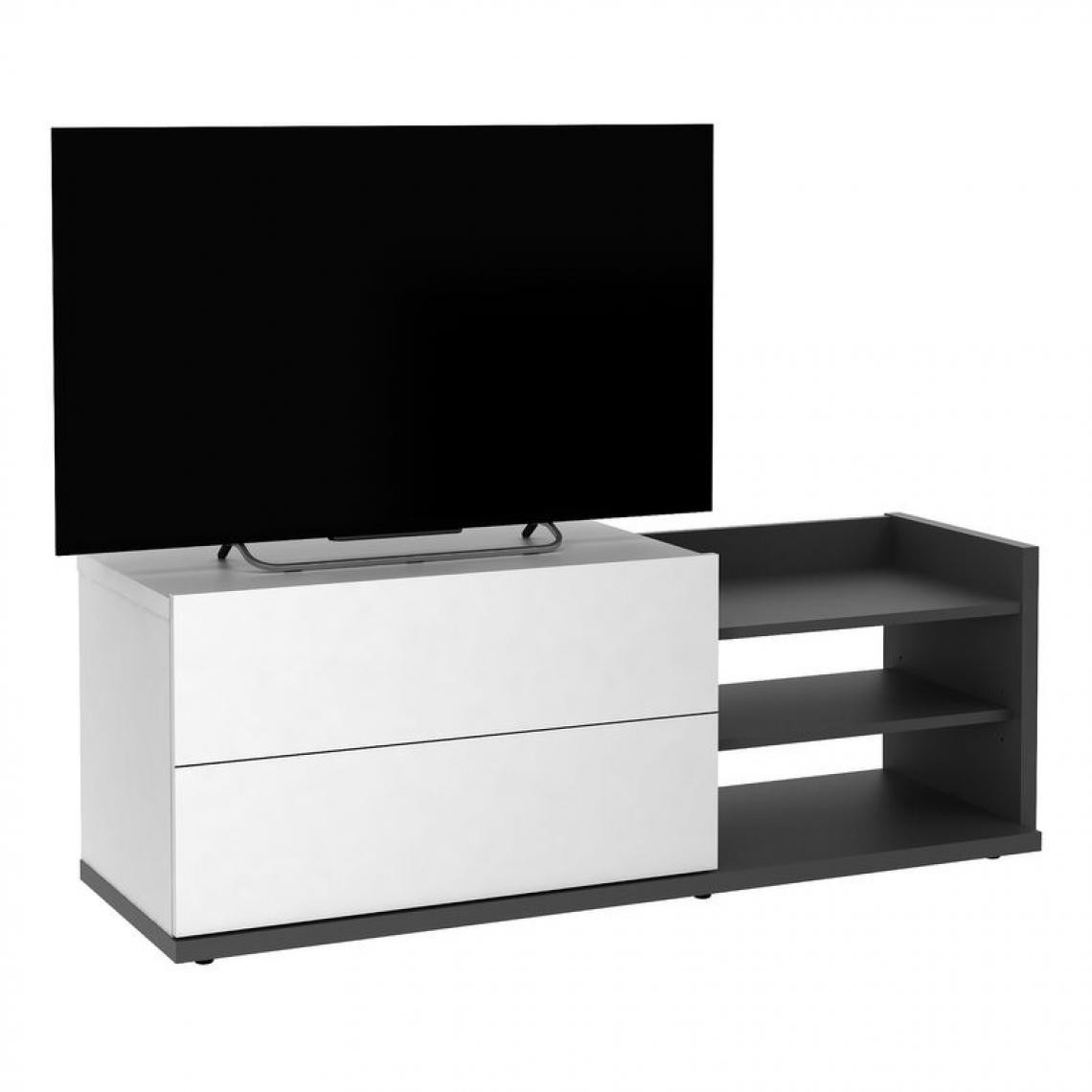 But - Meuble TV L.120 cm HOODLE blanc et gris - Meubles TV, Hi-Fi