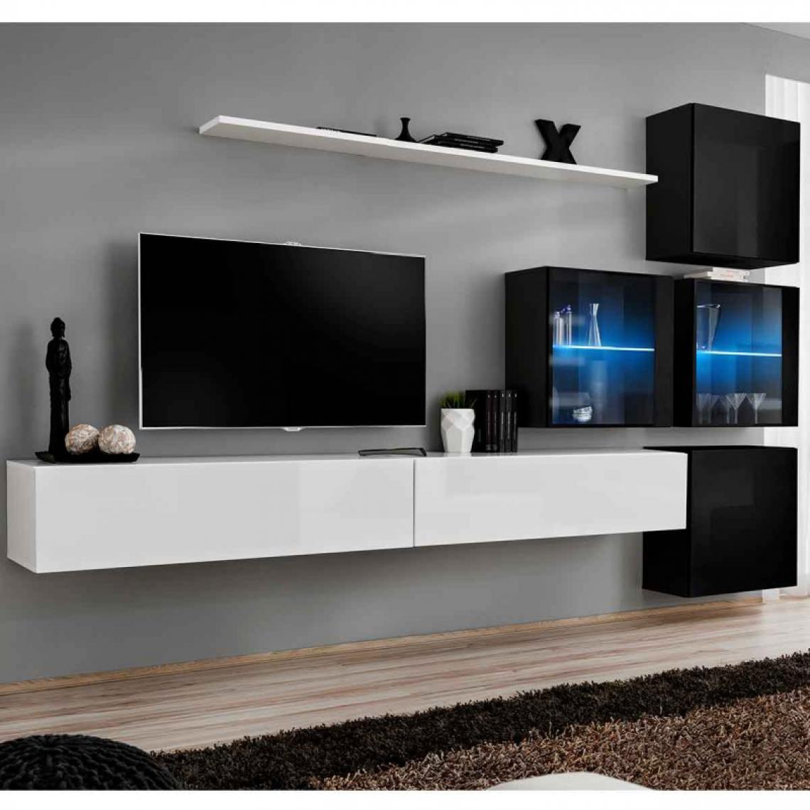 Ac-Deco - Meuble TV Mural Design Switch XIX 310cm Blanc & Noir - Meubles TV, Hi-Fi