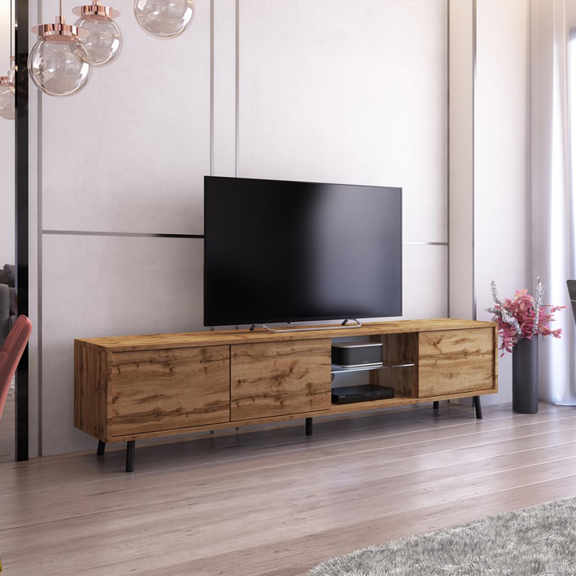 Selsey - Meuble tv - GALHAD - 175 cm - chêne wotan - éclairage LED - Meubles TV, Hi-Fi