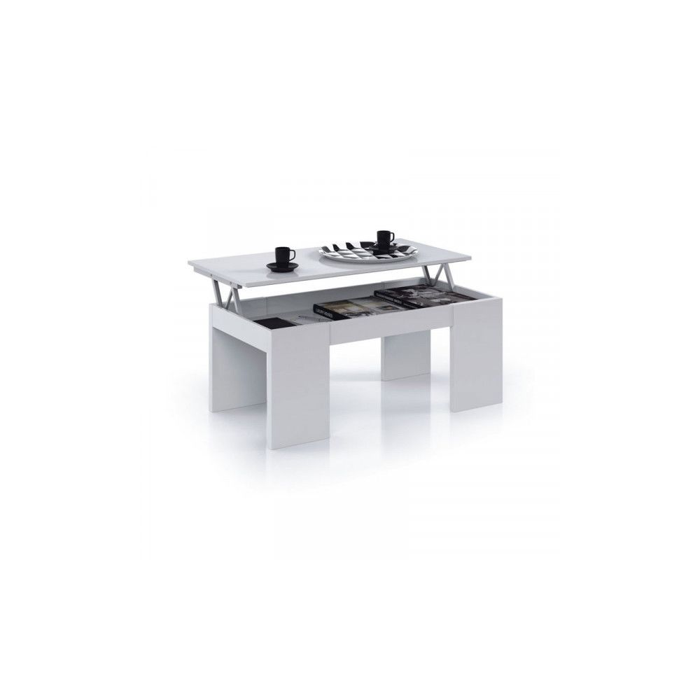 Dansmamaison - Table basse relevable Blanc brillant - OXNARD - L 100 x l 50 x H 43/54 cm - Tables basses
