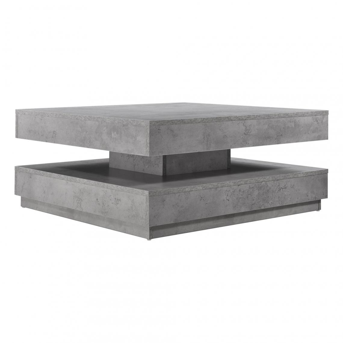 Helloshop26 - Table basse avec plateau tournant 76 x 76 cm bois gris béton 03_0004128 - Tables basses