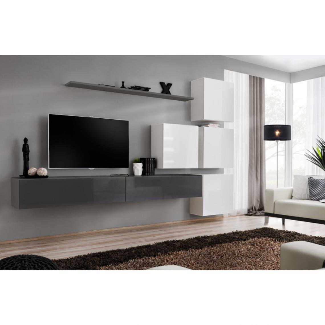 Ac-Deco - Meuble TV Mural Design Switch IX 310cm Gris & Blanc - Meubles TV, Hi-Fi