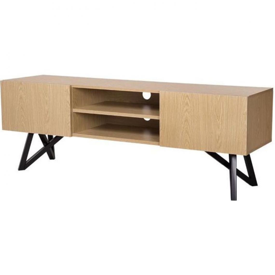 Cstore - CSTORE - meuble tv 2 portes - piètement graphique en bois massif - noir et chêne - l 160xp 40, 3xh 55 cm - starlight - Meubles TV, Hi-Fi