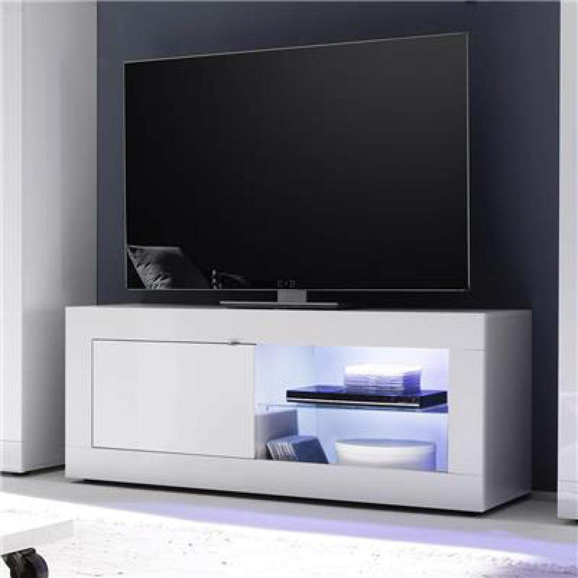 Nouvomeuble - Meuble tv 140 cm blanc laqué design FOCIA 2 - Meubles TV, Hi-Fi