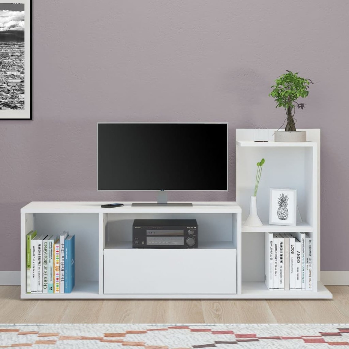 Homemania - HOMEMANIA Meuble TV Sumatra - avec des étagères - de Salon - Blanc en Bois, 120 x 30 x 65 cm - Meubles TV, Hi-Fi