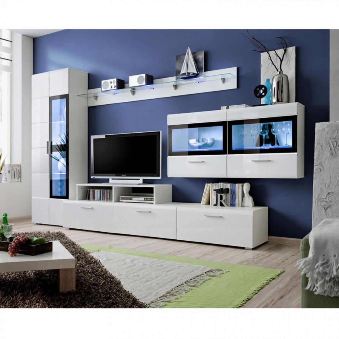 Ac-Deco - Meuble TV Mural Design Krone 300cm Blanc - Meubles TV, Hi-Fi