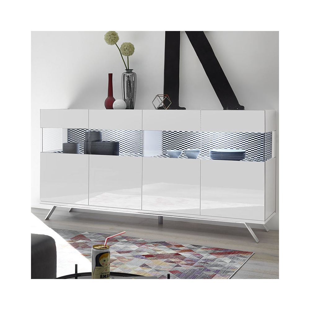 Happymobili - Buffet 180 cm blanc et noir design avec LED ROSINI 3 - Buffets, chiffonniers