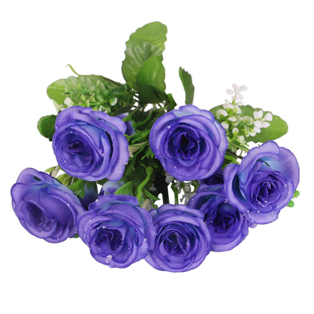 marque generique - Faux fleurs aritificial rose soie floral décor bouquet pour maison bleu - Plantes et fleurs artificielles
