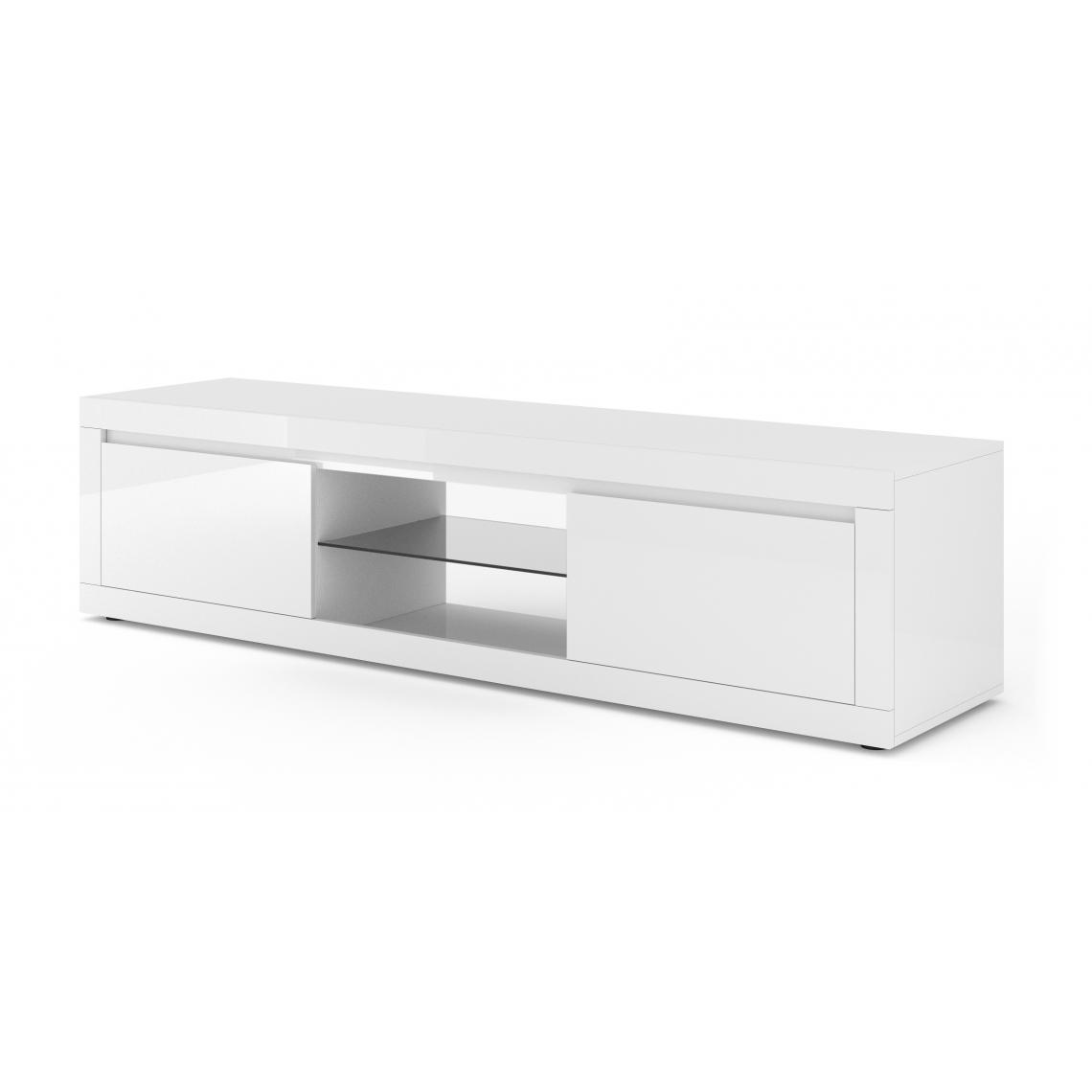 Bim Furniture - Meuble TV bas Bello Bianco V 180 cm meuble HiFi blanc mat / blanc brillant - Meubles TV, Hi-Fi