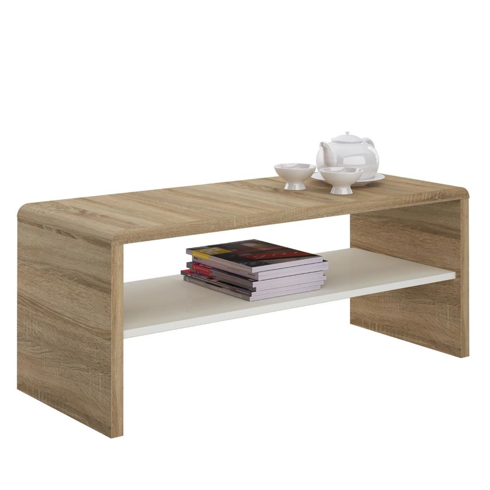 Idimex - Table basse / Meuble TV NOELLE, en mélaminé décor chêne sonoma et blanc mat - Tables basses