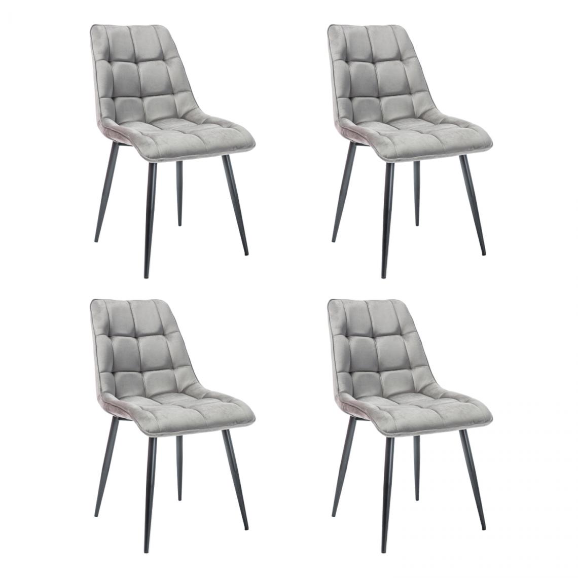 Hucoco - CHIM - Lot de 4 chaises matelassées salle à manger - 89x51x44 cm - Tissu velouté - Pieds en métal - Gris - Chaises