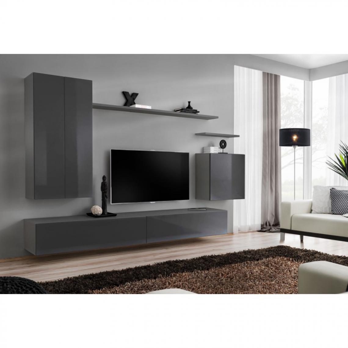 Ac-Deco - Meuble TV Mural Design Switch II 330cm Gris - Meubles TV, Hi-Fi