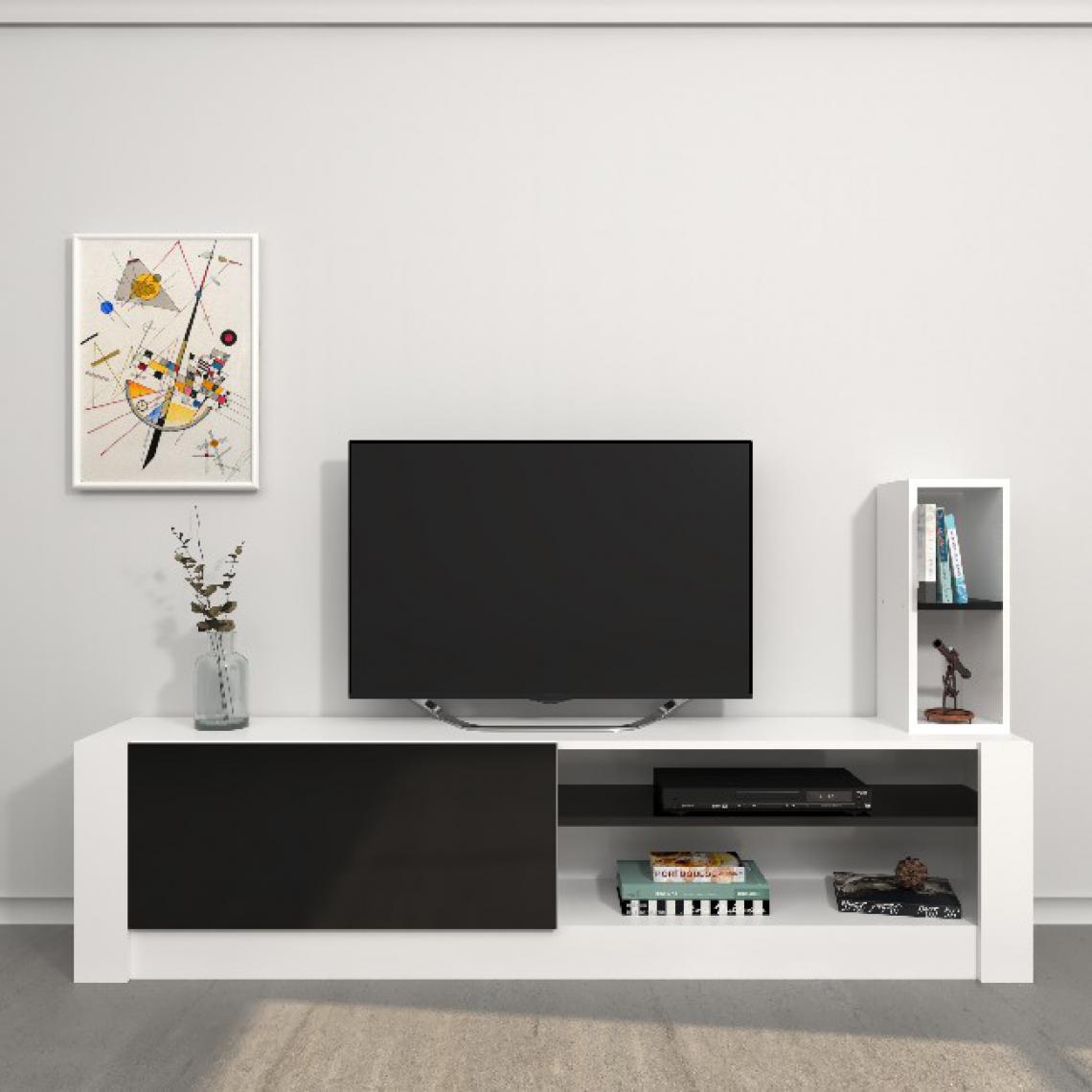 Homemania - HOMEMANIA Meuble TV Gomez - avec des étagères - Salon - Blanc, Noir en Panneau de mélamine, 180 x 30 x 43 cm - Meubles TV, Hi-Fi