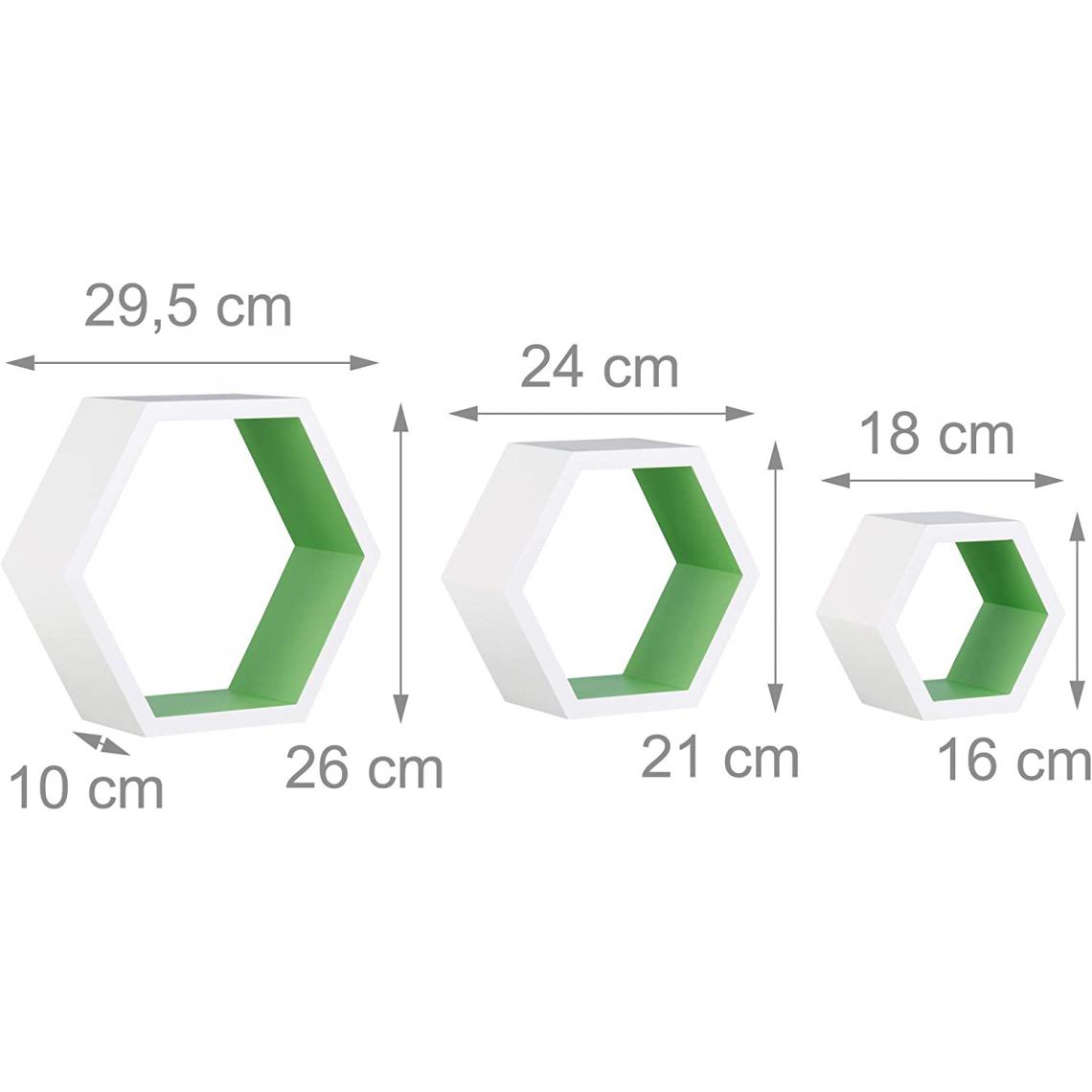 Helloshop26 - Set de 3 étagères flottantes en forme hexagonale blanc vert 13_0002492_4 - Etagères