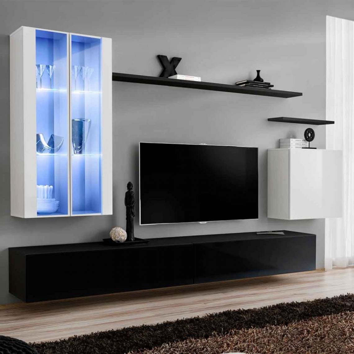 Ac-Deco - Meuble TV Mural Design Switch XII 270cm Blanc & Noir - Meubles TV, Hi-Fi