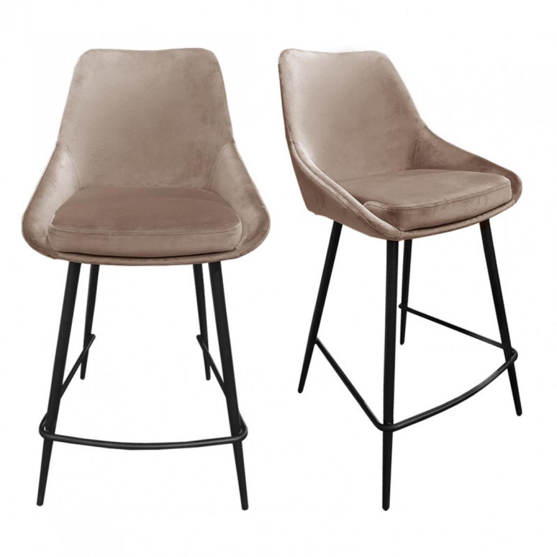 Meubletmoi - Lot 2 chaises de bar tissu velours marron et piétement métal - JAZZY - Tabourets