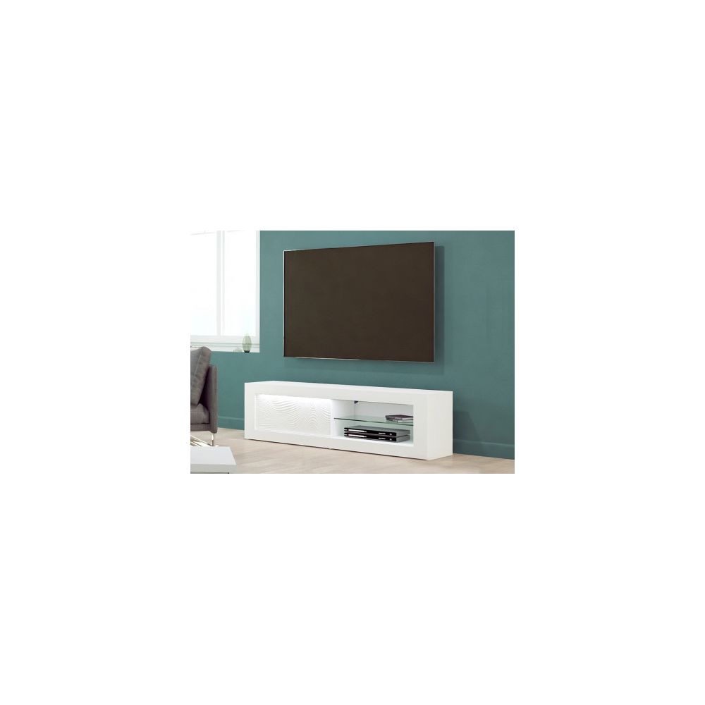 marque generique - Meuble TV ECLIPSE - LEDs - MDF Blanc laqué - 1 porte & 2 niches - Meubles TV, Hi-Fi