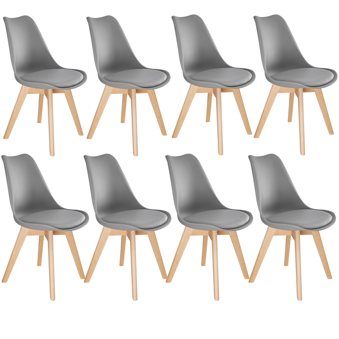 Tectake - 8 Chaises de Salle à Manger FRÉDÉRIQUE Style Scandinave Pieds en Bois Massif Design Moderne - gris - Chaises