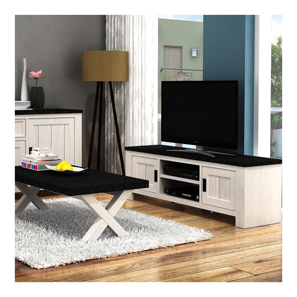 Nouvomeuble - Meuble TV blanc et gris contemporain ETIENNE - Meubles TV, Hi-Fi