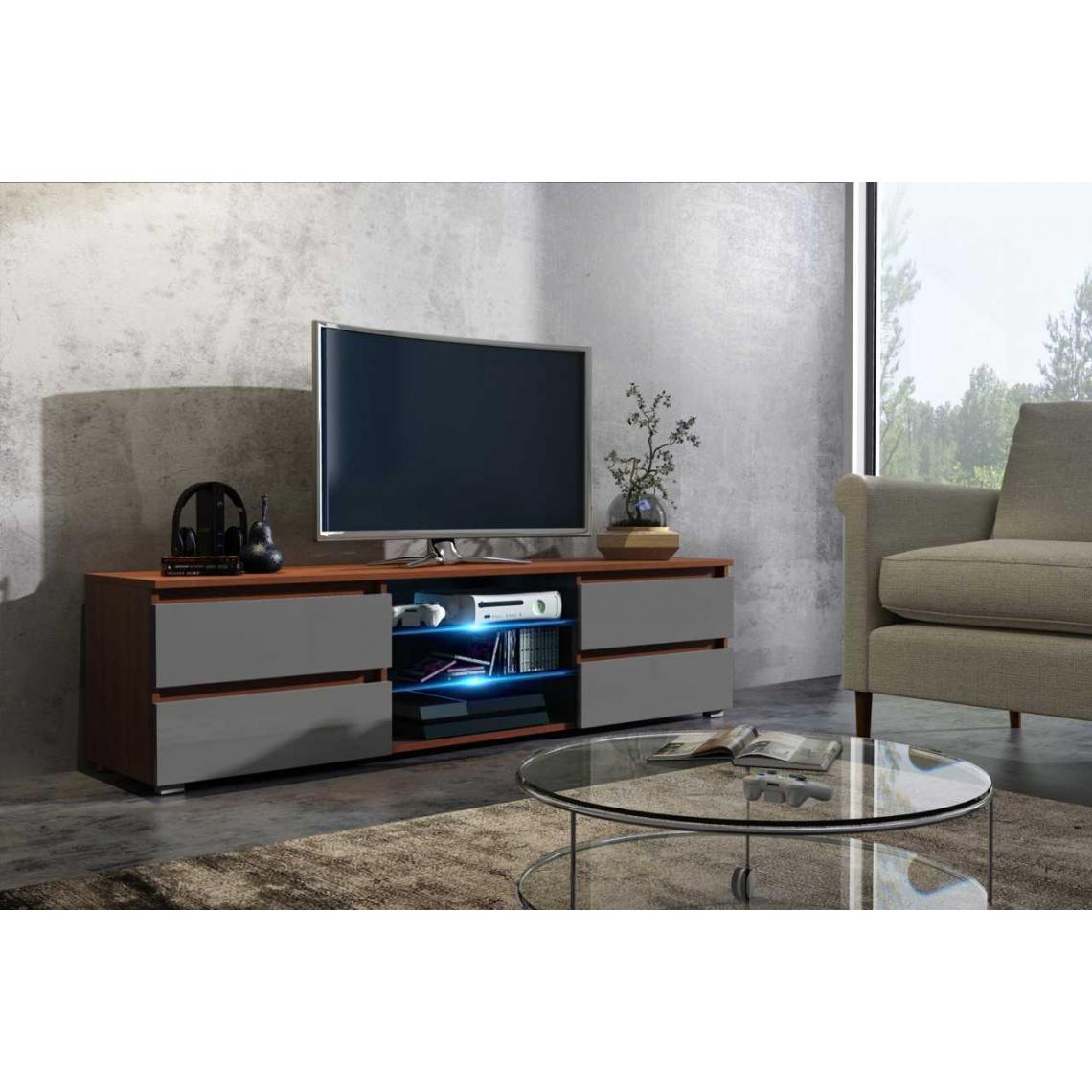Mpc - Meuble tv 150 cm aspect noyer , gris laqué + led rgb - Meubles TV, Hi-Fi