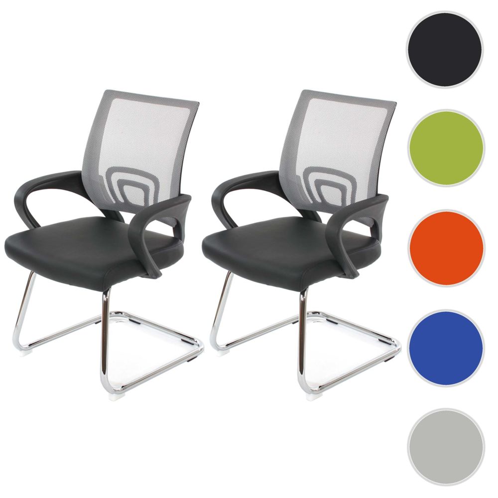 Mendler - Lot de 2 chaises de conférence / chaise visiteurs Ancona, simili-cuir, gris - Chaises