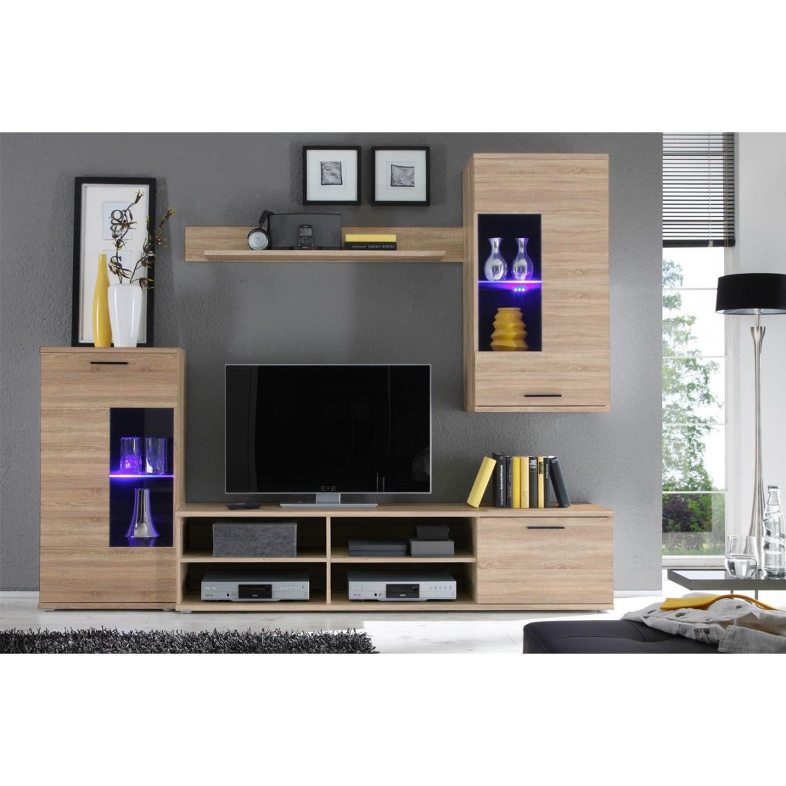 Hucoco - FRONTALI - L'ensemble de meubles de salon - Style moderne - Étagère murale+commode+bibliothèque+meuble TV - Sonoma - Meubles TV, Hi-Fi