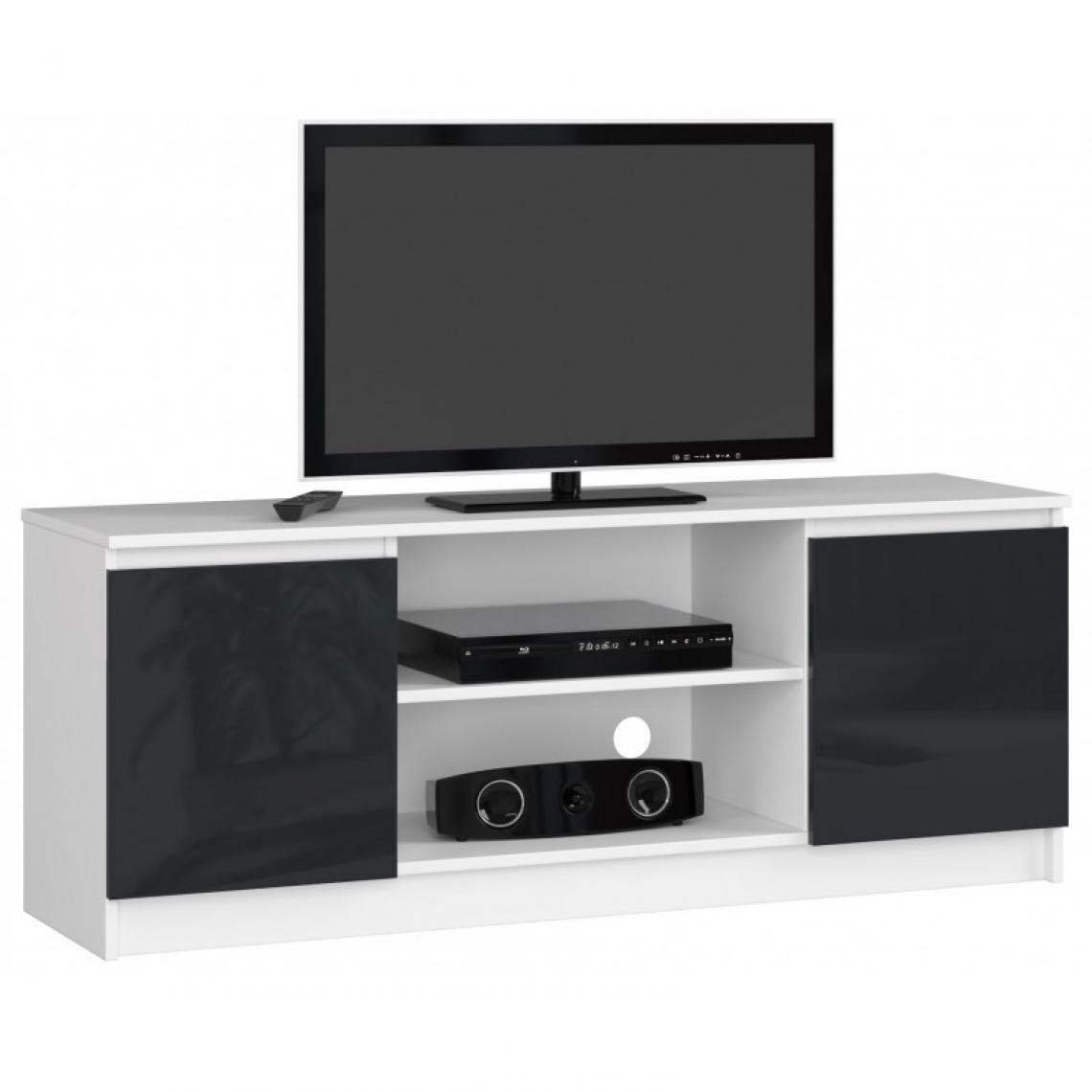 Hucoco - DUSK - Meuble TV style moderne salon - 140x55x40 - 2 portes+2 tablettes - Multimédia - Gris - Meubles TV, Hi-Fi