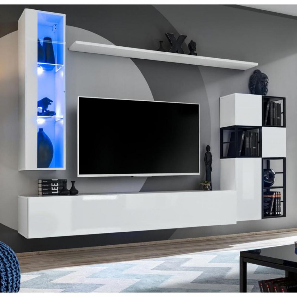 Ac-Deco - Ensemble Meuble TV Design Switch II 250cm Blanc & Noir - Meubles TV, Hi-Fi