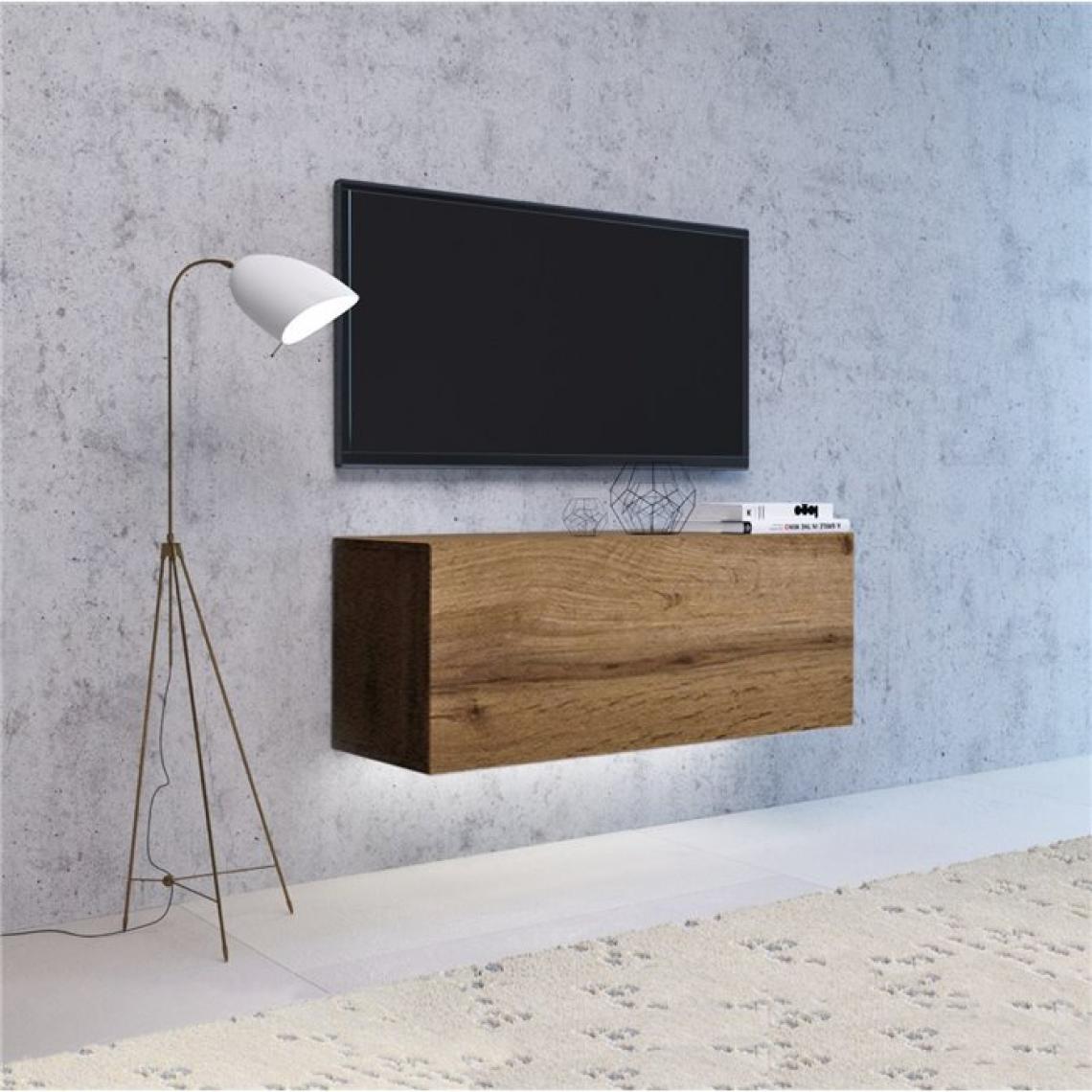 Hucoco - VIVIO - Meuble TV à suspendre avec LED salon/séjour - 140x40x38 cm - Meuble télévision avec rangements - Aspect bois - Chêne - Meubles TV, Hi-Fi
