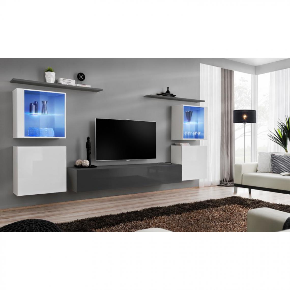 Ac-Deco - Meuble TV Mural Design Switch XIV 320cm Blanc & Gris - Meubles TV, Hi-Fi