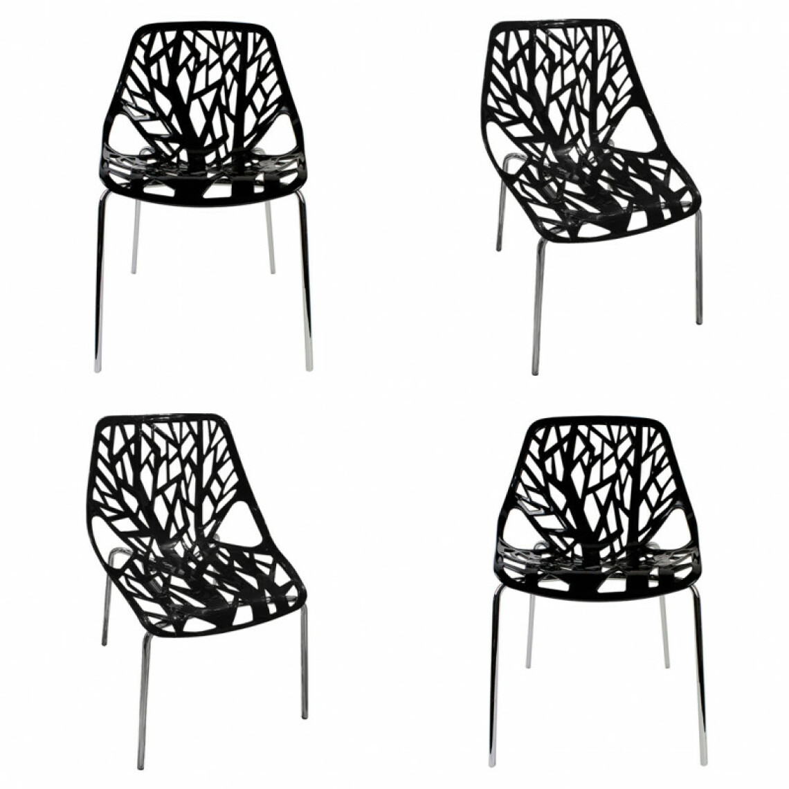 Meubletmoi - Lot de 4 chaises noires empilables avec piètement métal chromé - NOVA - Chaises