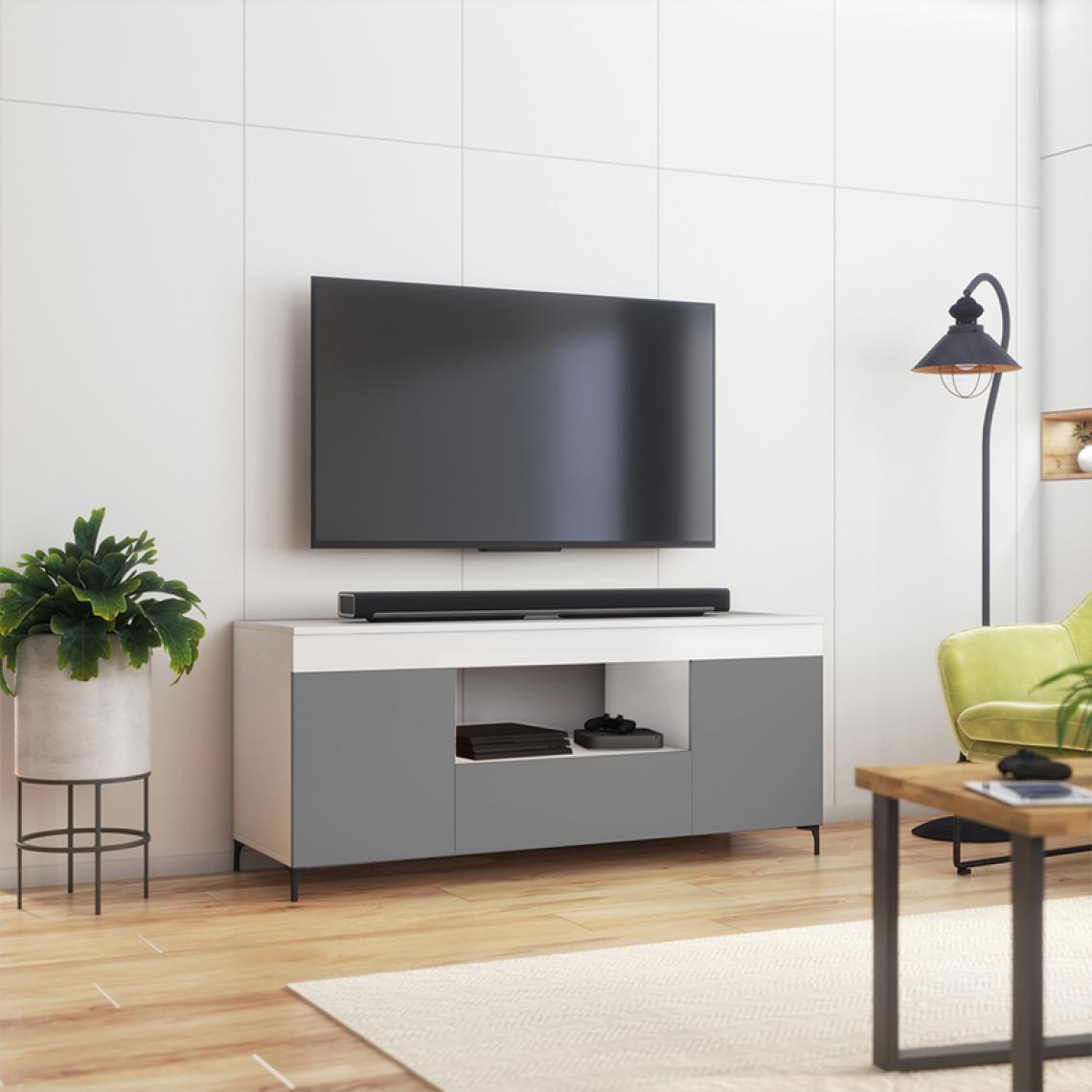 Selsey - Meuble tv - GUSTO - 137 cm - blanc mat / gris mat - style contemporain - Meubles TV, Hi-Fi