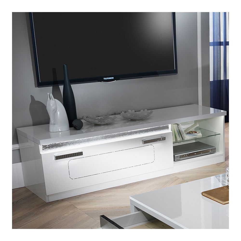 Nouvomeuble - Meuble TV 160 cm blanche laqué design NEVAHE - Meubles TV, Hi-Fi