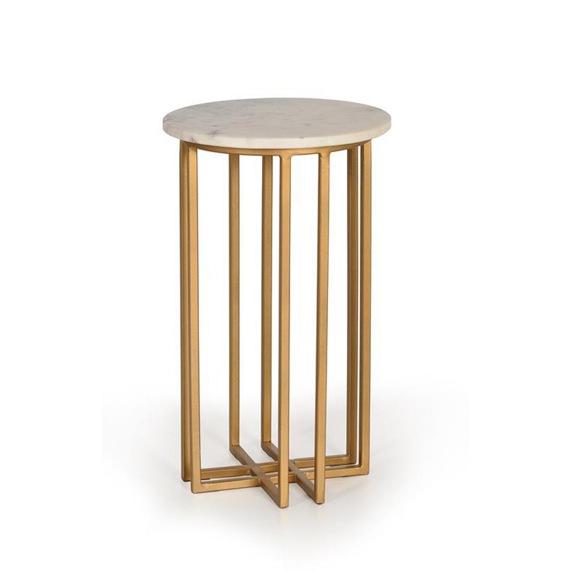Pegane - Table basse en marbre et métal coloris blanc / doré - diamètre 30 x hauteur 50 cm - Tables basses