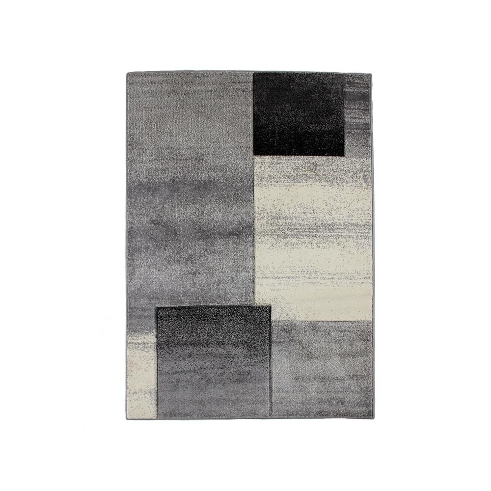Mon Beau Tapis - JOY DE LUXE - Tapis toucher laineux motifs carrés gris 160x230 - Tapis