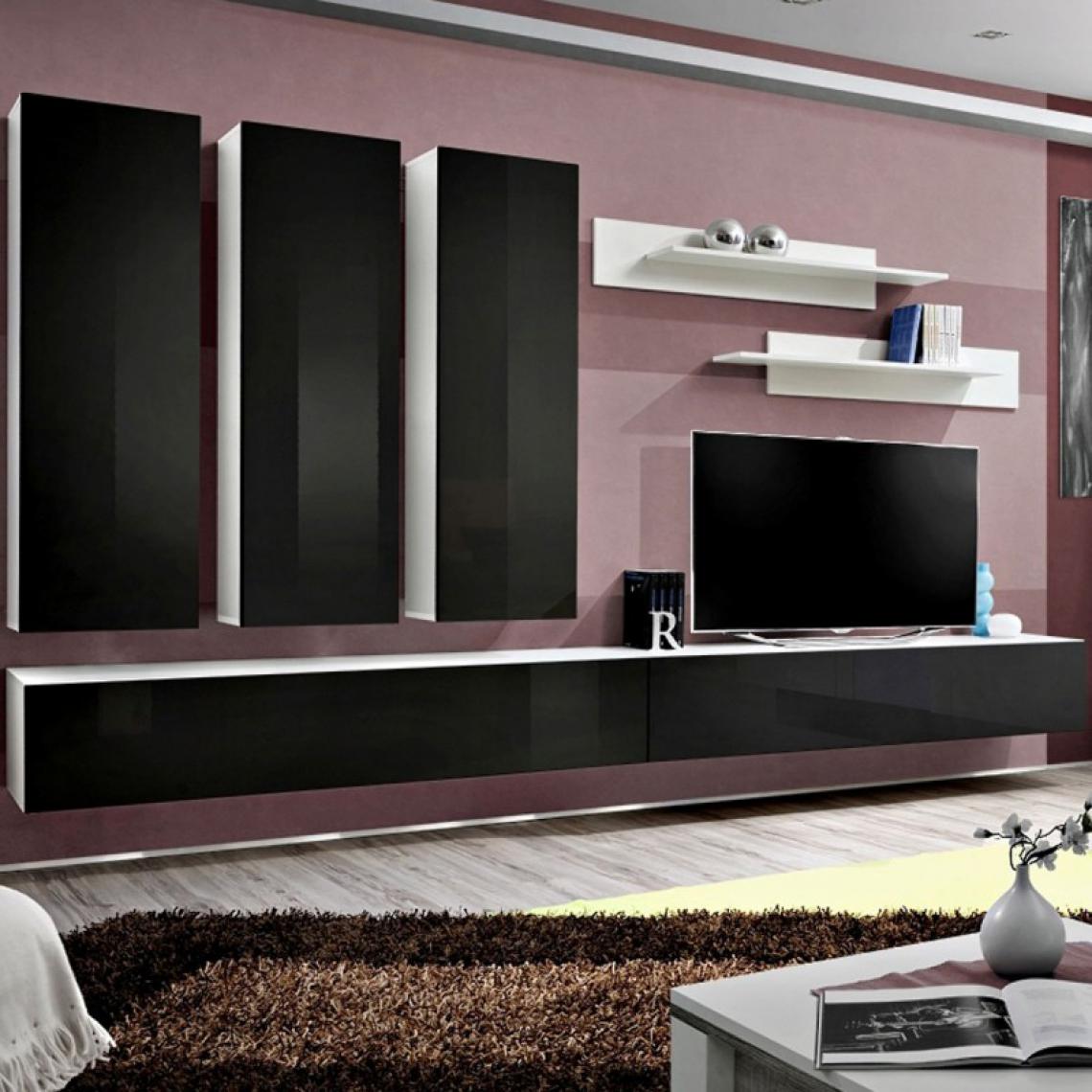 Ac-Deco - Meuble TV Mural Design Fly I 320cm Noir & Blanc - Meubles TV, Hi-Fi