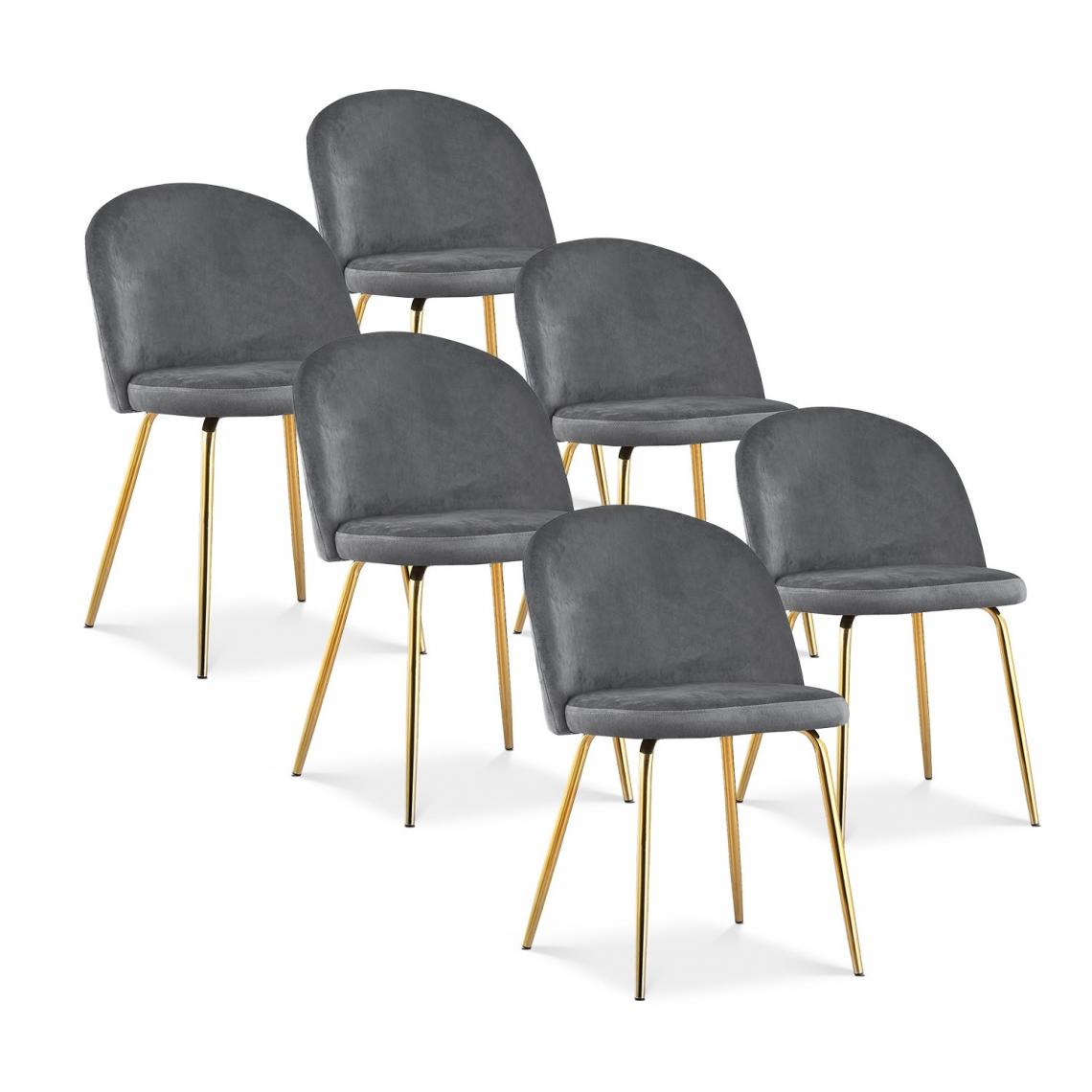 marque generique - Lot de 6 chaises Cecilia velours Gris pieds or - Chaises