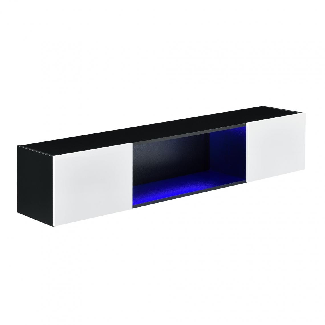 Helloshop26 - Étagère Murale Stylée Meuble de Rangement Design avec 2 Portes et Éclairage LED Bleu Capacité de Charge jusqu'à 15 kg Panneau de Particules 150 x 30 x 30 cm Noir Blanc Brillant 03_0005195 - Etagères