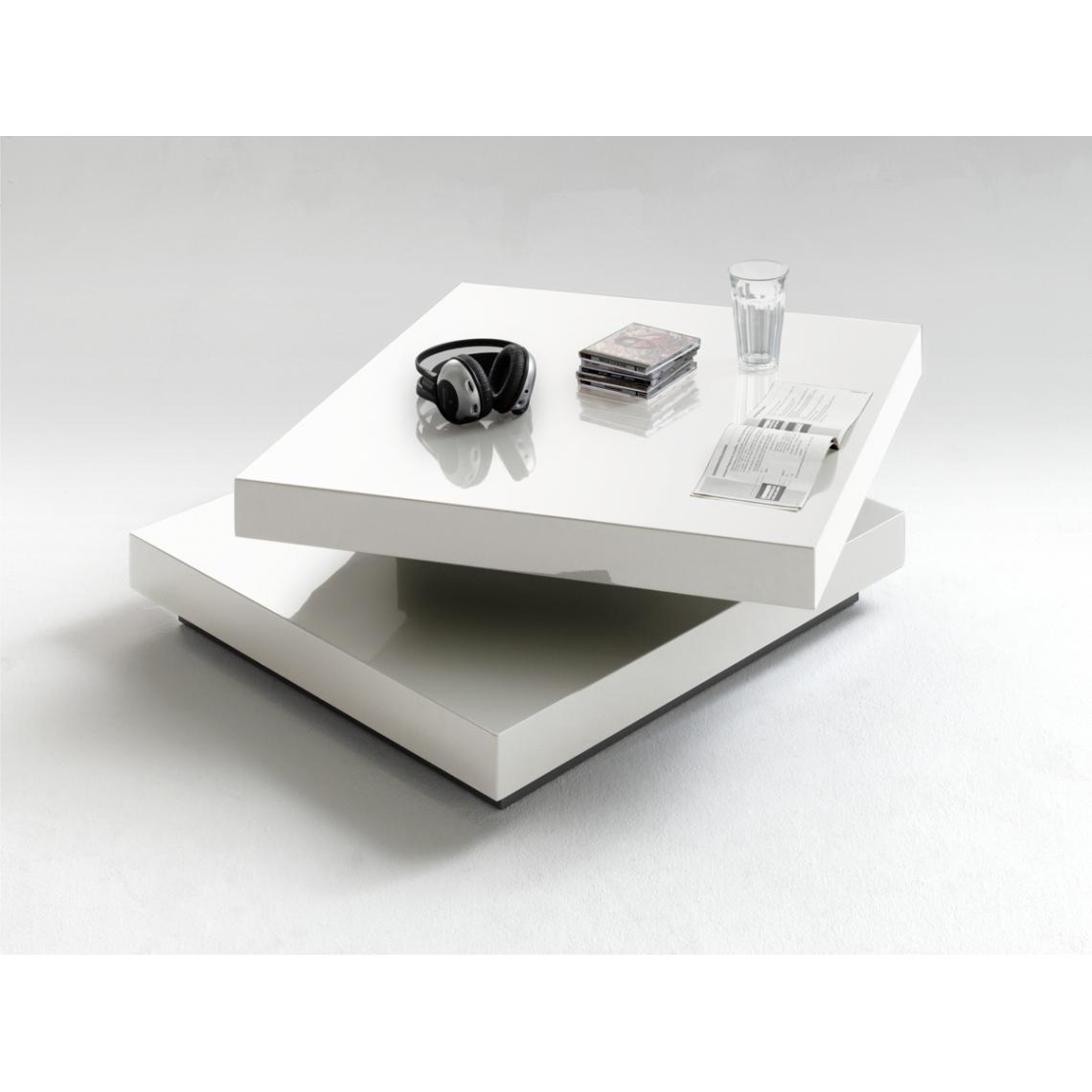 Pegane - Table basse pivotant Blanc laqué brillant - L75 x H30 x P75 cm - Tables basses