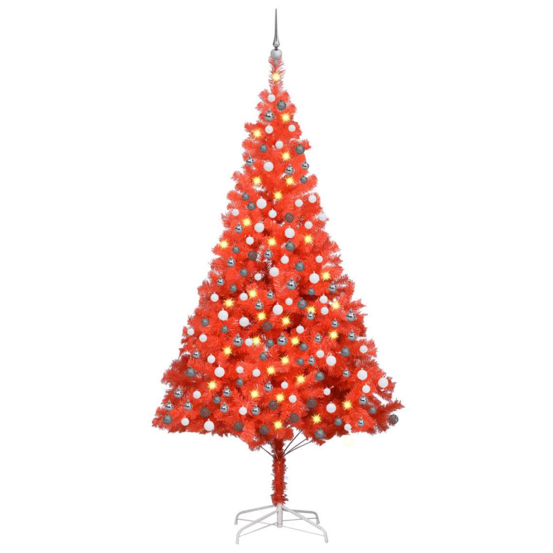 Vidaxl - vidaXL Arbre de Noël artificiel avec LED et boules Rouge 240 cm PVC - Sapin de Noël