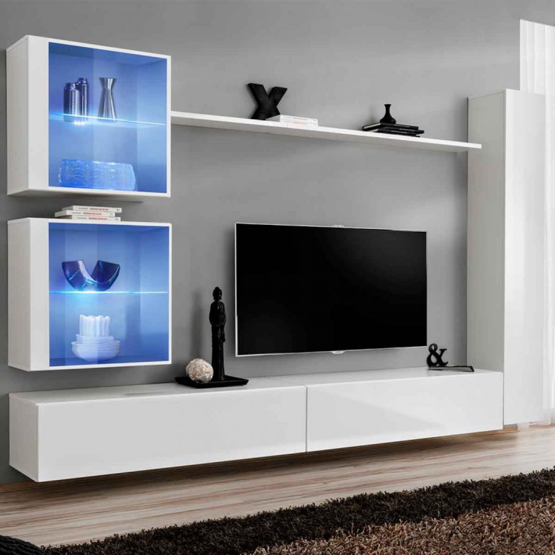 Ac-Deco - Meuble TV Mural Design Switch XVIII 280cm Blanc - Meubles TV, Hi-Fi