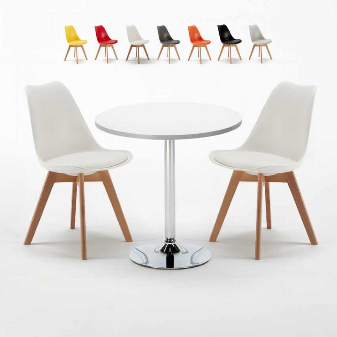 Ahd Amazing Home Design - Table Ronde Blanche 70x70cm Avec 2 Chaises Colorées Set Intérieur Bar Café NORDICA LONG Island, Couleur: Blanc - Tables à manger