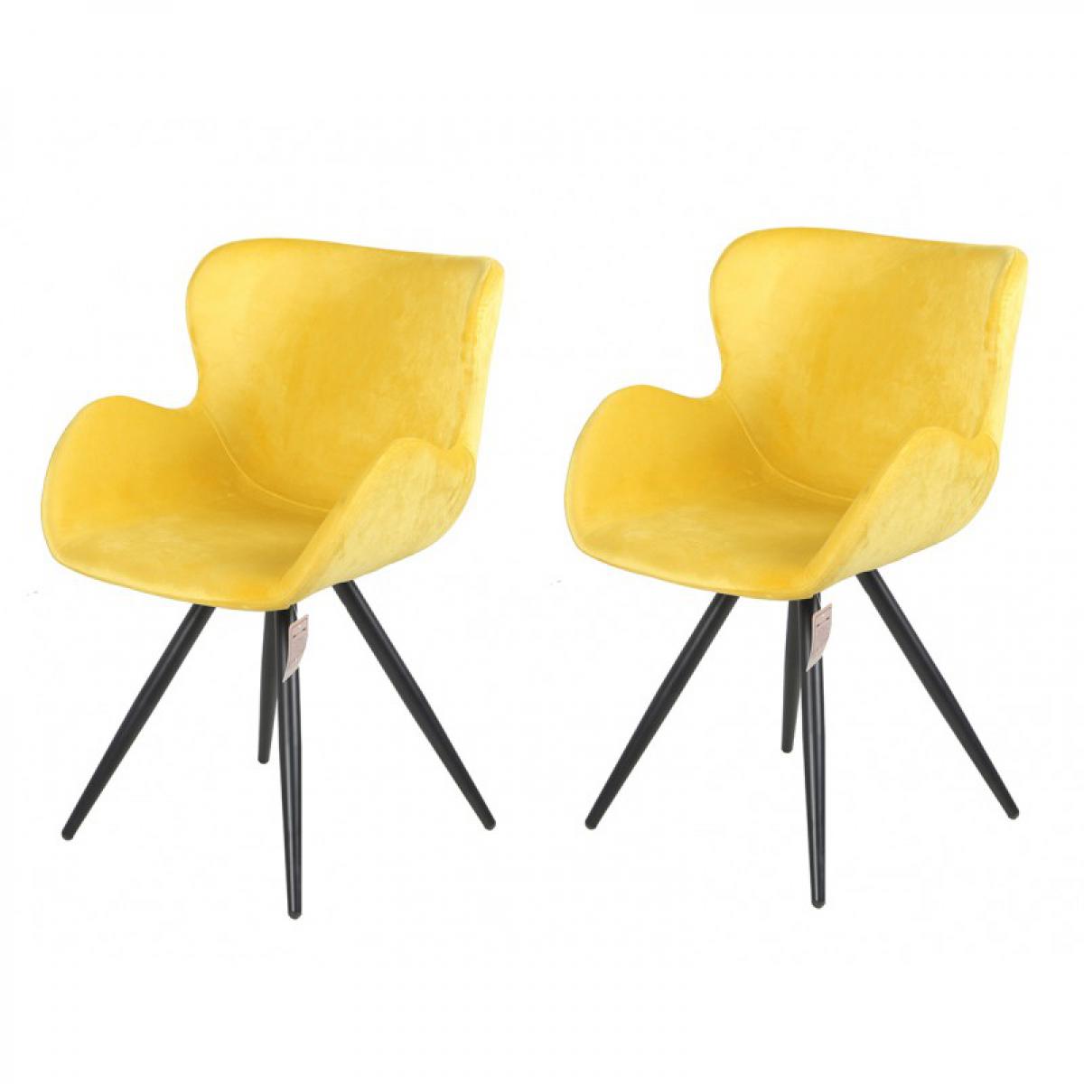 Meubletmoi - Lot de 2 chaises style scandinave velours jaune et métal noir - LOTUS - Chaises