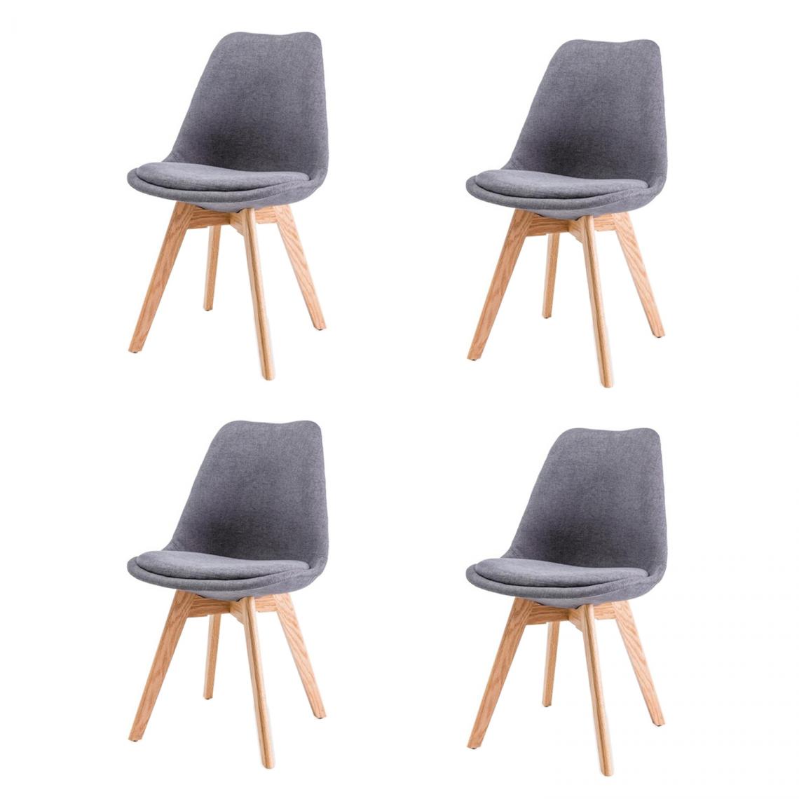 Hucoco - LEONIE - Lot de 4 chaises modernes avec pieds en bois - Dimensions : 86x52x48 cm - Style scandinave - Gris - Chaises