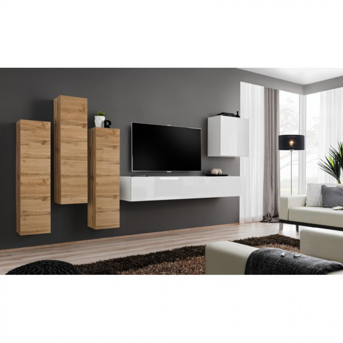 Ac-Deco - Meuble TV Mural Design Switch III 330cm Naturel & Blanc - Meubles TV, Hi-Fi