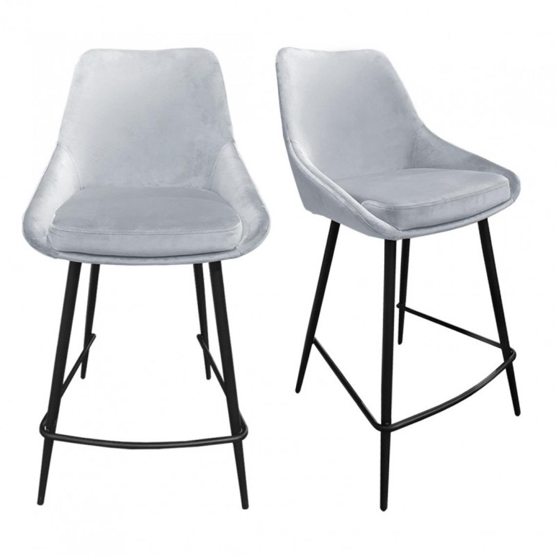 Meubletmoi - Lot 2 chaises de bar tissu velours gris et piétement métal - JAZZY - Tabourets