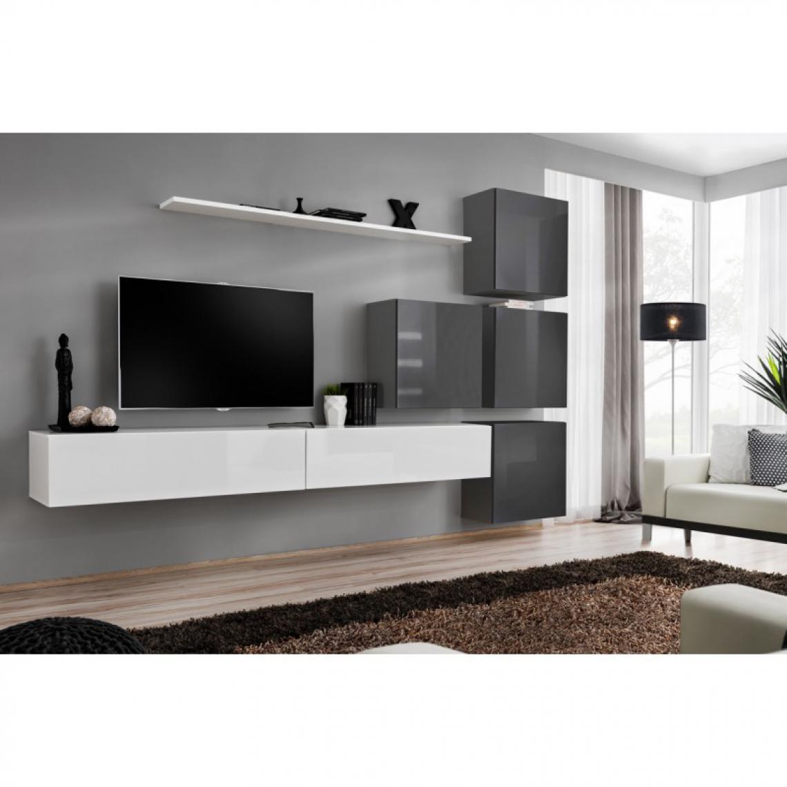 Ac-Deco - Meuble TV Mural Design Switch IX 310cm Blanc & Gris - Meubles TV, Hi-Fi